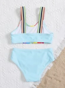 Young Girl Rainbow Striped Bikini Set Summer Beach - Multicolor - View 2