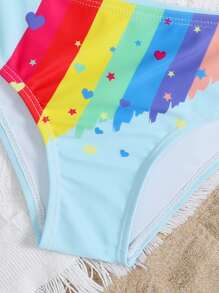 Young Girl Rainbow Striped Bikini Set Summer Beach - Multicolor - View 3