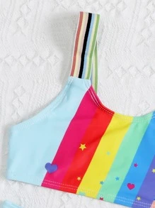 Young Girl Rainbow Striped Bikini Set Summer Beach - Multicolor - View 4