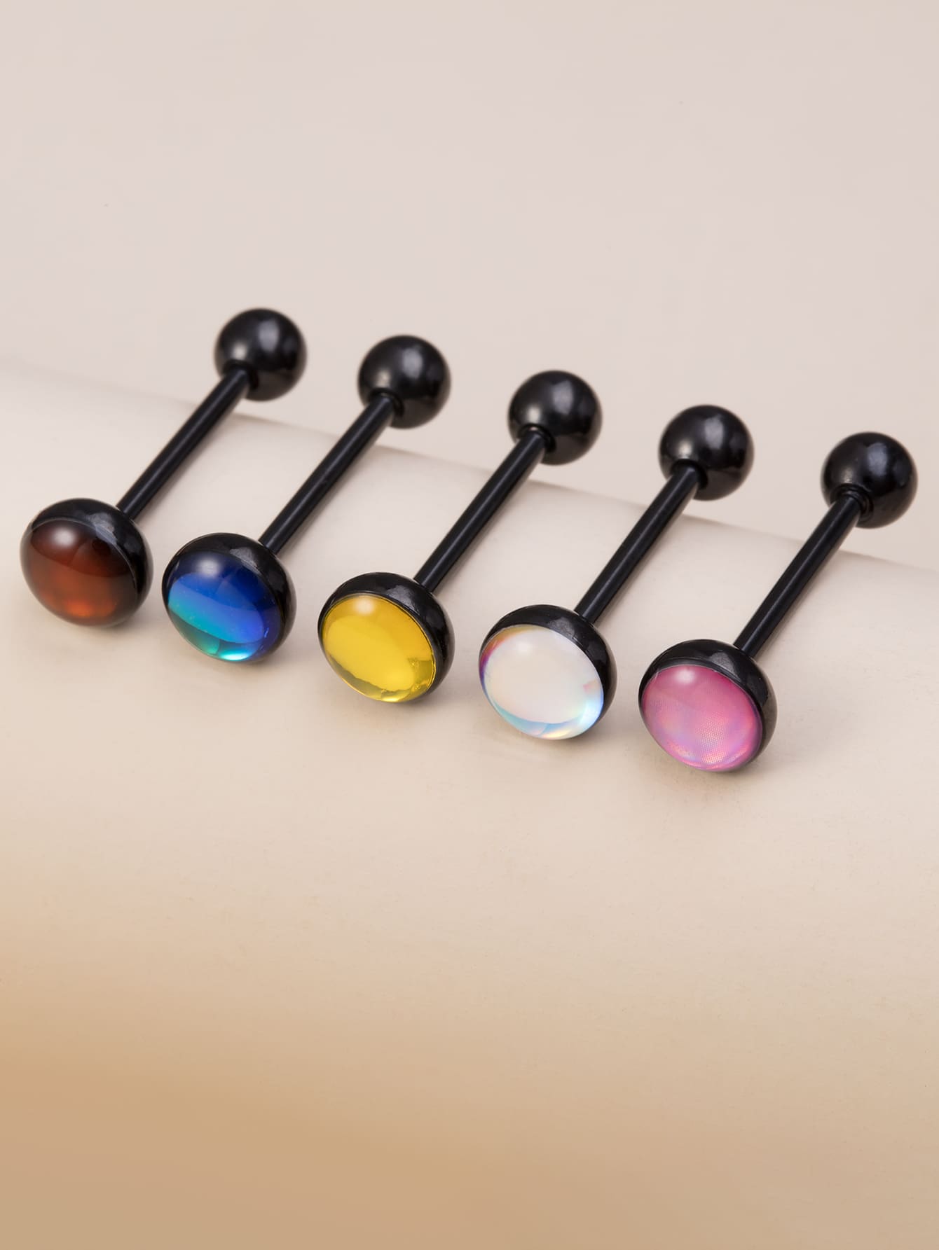 5pcs Color Changing Tongue Barbell Ring - Black - View 1