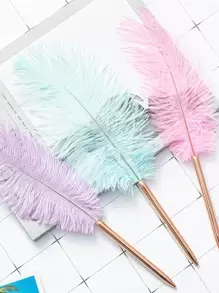 1pc Faux Feather Decor Random Ballpoint Pen - Multicolor - View 1