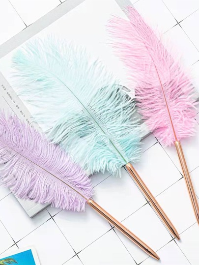 1pc Faux Feather Decor Random Ballpoint Pen