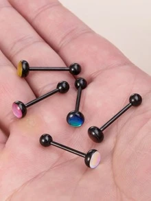 5pcs Color Changing Tongue Barbell Ring - Black - View 6