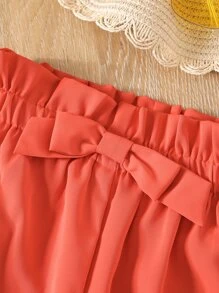 SHEIN 小女童蝴蝶結打褶吊帶上衣和紙袋褲子 - 彩色 - 查看 3