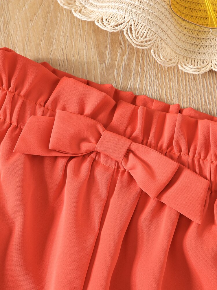 SHEIN 小女童蝴蝶結打褶吊帶上衣和紙袋褲子 - 彩色 - 查看 3