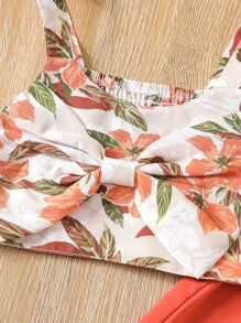 SHEIN 小女童蝴蝶結打褶吊帶上衣和紙袋褲子 - 彩色 - 查看 5