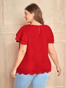 SHEIN Clasi 大碼多層飛袖貝殼邊上衣 - 紅色 - 查看 2