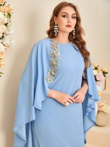 Modelyn 大碼貼花斗篷袖連衣裙 - 淺藍色 - 查看 4