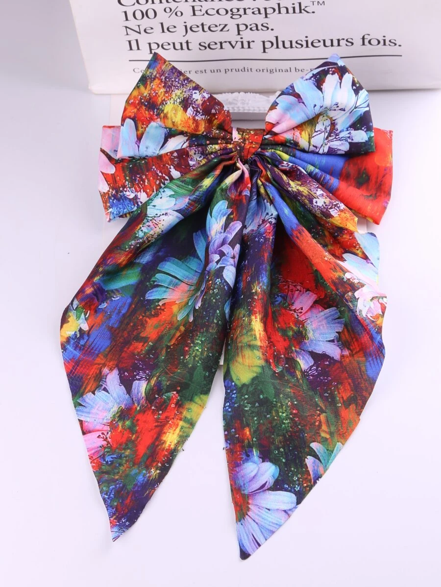 Kẹp nơ trang trí in hoa kiểu Pháp - Nhiều màu - Xem 1