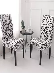 Bọc ghế in hoa văn, Bọc ghế ăn Polyester gia dụng - Đen và trắng - Xem 2