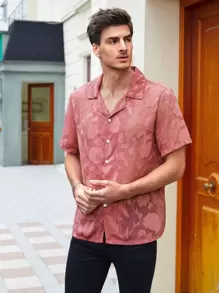 Manfinity Men 1pc Floral Appliques Button Through Shirt - Dusty Pink - View 1