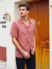 Manfinity Men 1pc Floral Appliques Button Through Shirt - Dusty Pink - View 4