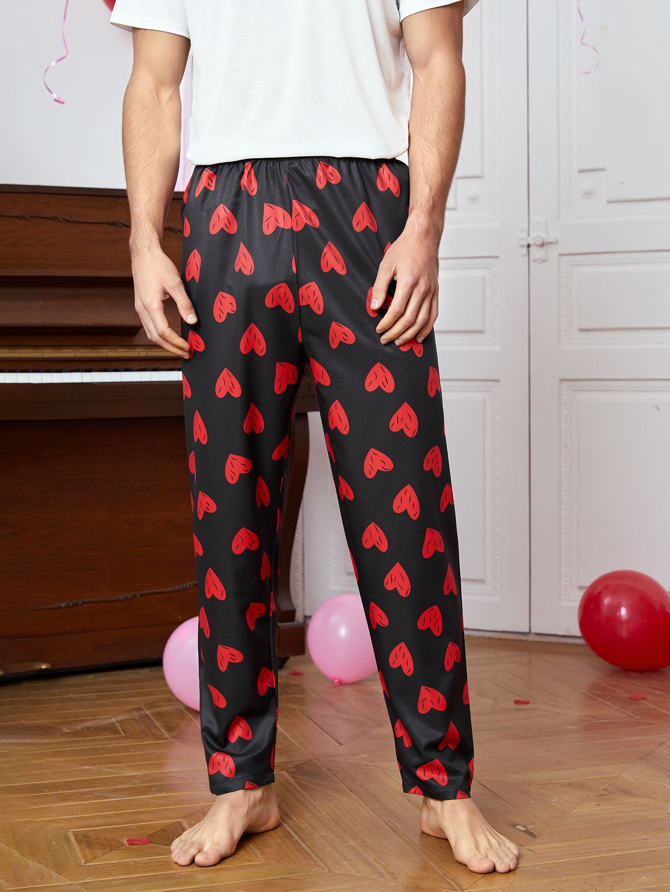 Heart Print Chiffon Pajama Pants 
