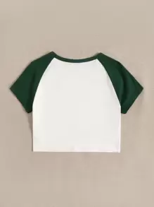 SHEIN EZwear Raglan Sleeve Two Tone Crop Top - White - View 2