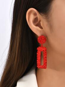 Bông tai hình học thả - Đỏ - Xem 1