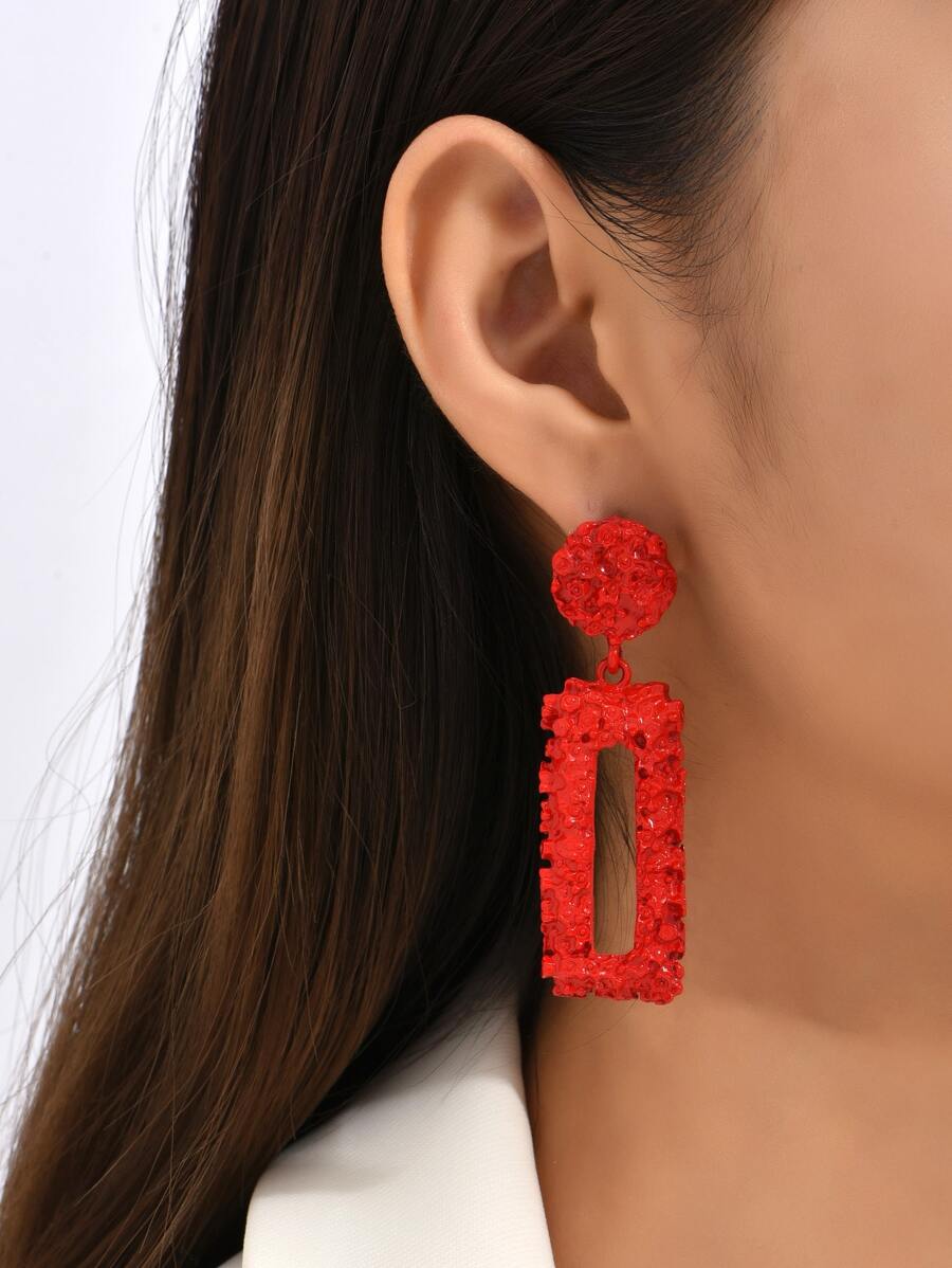 Bông tai hình học thả - Đỏ - Xem 1