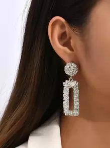 Geometric Drop Earrings - Silver - View 1