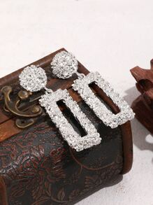 Geometric Drop Earrings - Silver - View 2