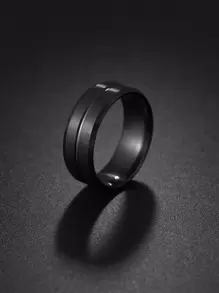 1 Pc Men's Simple Matte Stainless Steel Ring - Black - View 1