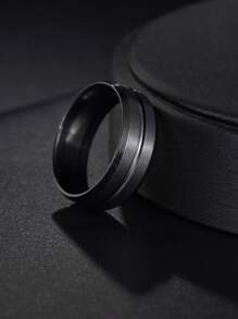 1 Pc Men's Simple Matte Stainless Steel Ring - Black - View 2