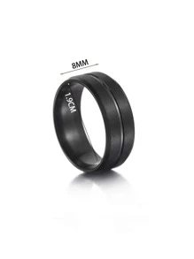 1 Pc Men's Simple Matte Stainless Steel Ring - Black - View 3