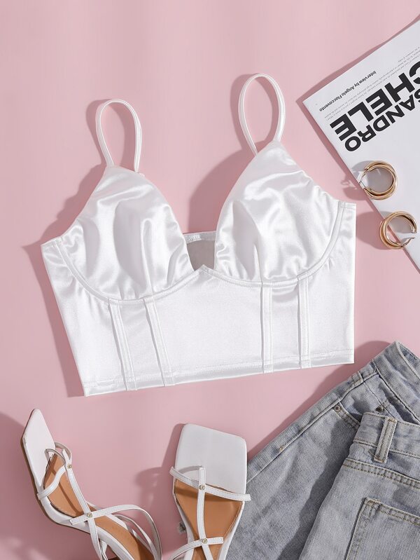 Chiquease Top camisola corto de satén tipo bustier sólido para ropa de fiesta de vacaciones