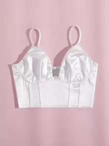 Chiquease 纯色紧身胸衣缎面短款吊带背心，适合节日派对服装 - 白色 - 查看 5