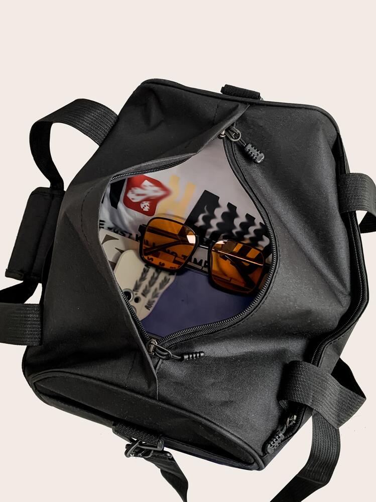 Adjustable Solid Color Fitness Bag Travel Bag - Black - View 6