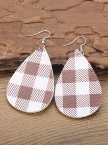 4雙格子圖案水滴形耳墜 - 彩色 - 查看 2