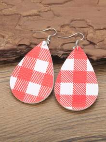 4雙格子圖案水滴形耳墜 - 彩色 - 查看 3