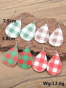 4雙格子圖案水滴形耳墜 - 彩色 - 查看 4