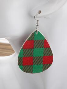 4雙格子圖案水滴形耳墜 - 彩色 - 查看 5