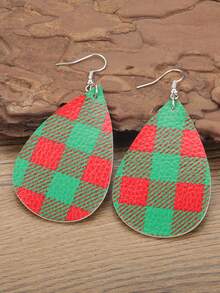 4雙格子圖案水滴形耳墜 - 彩色 - 查看 6