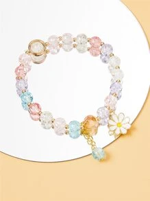 Flower Charm Beaded Bracelet - Multicolor - View 1