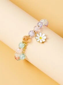 Flower Charm Beaded Bracelet - Multicolor - View 2