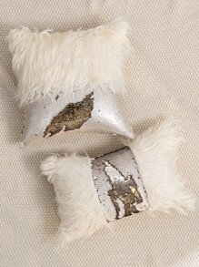 1 件/2 件毛绒拼布亮片装饰枕套，欧式撞色抱枕套，适合客厅、卧室、沙发、花园，四季皆宜，无枕芯 - 摩卡棕 - 查看 13