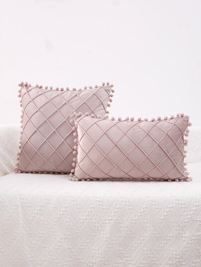 1pc Pom Pom Velvet Cushion Cover Without Filler
