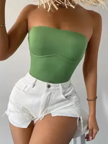 SHEIN Essnce Top bandeau unicolor tejido de canalé