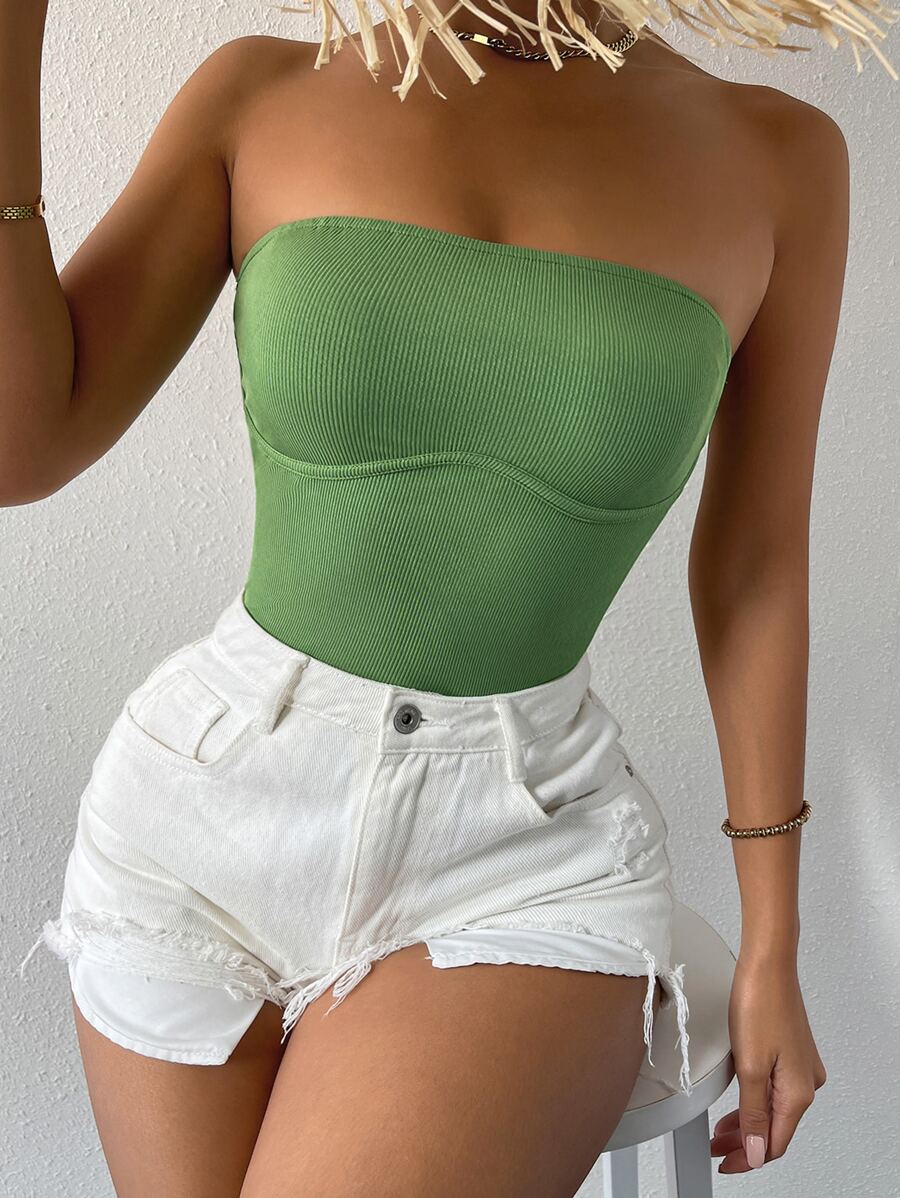 SHEIN Essnce Top bandeau unicolor tejido de canalé
