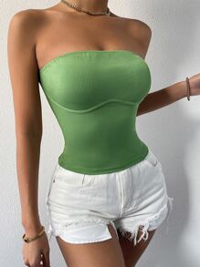 SHEIN Essnce Top bandeau unicolor tejido de canalé