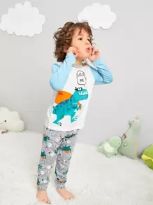 Toddler Boys Slogan & Dinosaur Print PJ Set - Multicolor - View 1