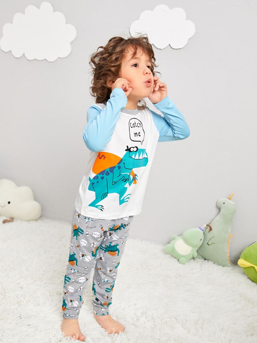 Toddler Boys Slogan & Dinosaur Print PJ Set - Multicolor - View 1