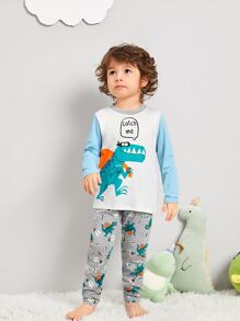 Toddler Boys Slogan & Dinosaur Print PJ Set - Multicolor - View 3