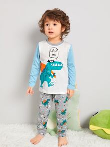 Toddler Boys Slogan & Dinosaur Print PJ Set - Multicolor - View 4