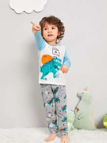 Toddler Boys Slogan & Dinosaur Print PJ Set - Multicolor - View 5