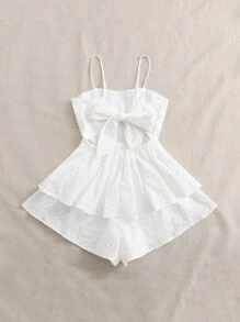 Soleia Áo liền quần nữ Lộ Lưng Buộc lại Tranh thêu màu trơn Giải trí - trắng - Xem 2