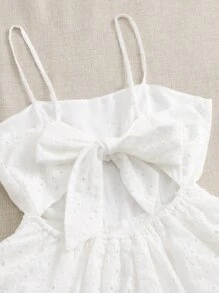 Soleia Áo liền quần nữ Lộ Lưng Buộc lại Tranh thêu màu trơn Giải trí - trắng - Xem 3