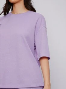 Mulvari 落肩素色上衣和緊身褲套裝 - 紫丁香色 - 查看 4