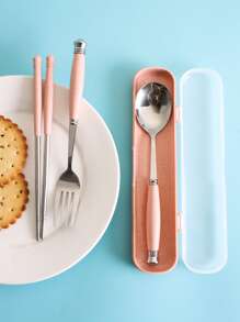 4pcs Random Color Portable Cutlery Set, Portable Flatware For Outdoor School Supplies,Back To School - Multicolor - View 3