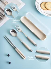 4pcs Random Color Portable Cutlery Set, Portable Flatware For Outdoor School Supplies,Back To School - Multicolor - View 7